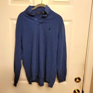 Polo Pullover V-Neck Button Up Sweater, Dark Blue Mens size L